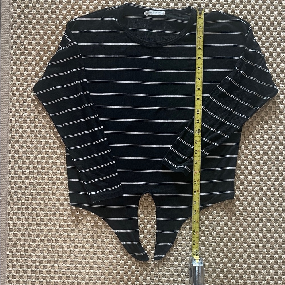 Caution To The Wind Black and White Striped Crew Neck Top